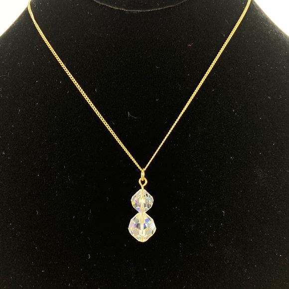 Aurora Borealis Clear Crystal Pendant Necklace, Handmade, Vintage Crystals - Picture 2 of 10